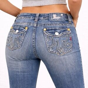 Mek Denim Y2K Back Flap Jean Medium Wash Straight Leg Size 28 | 6 Grunge 2000s